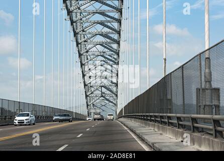 road traffic on the bridge of the americas entrance to the panama canal in the west of panama city p Stock Photo