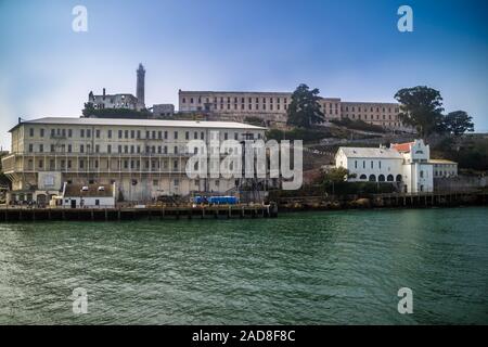 The view of Alcatraz Island from a ferry making a cruise on the bay Stock Photo