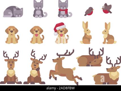 Christmas animals collection. Cute animals flat illustration Stock Photo