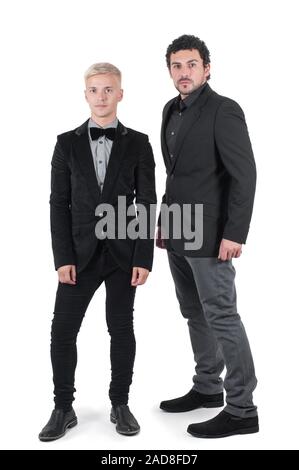 Two young men in jackets isolated on white Stock Photo