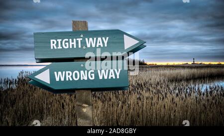 Street Sign RIGHT WAY versus WRONG WAY Stock Photo