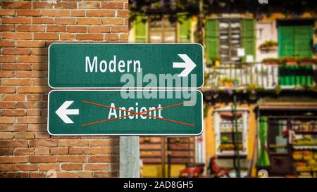 Street Sign Modern versus Ancient Stock Photo