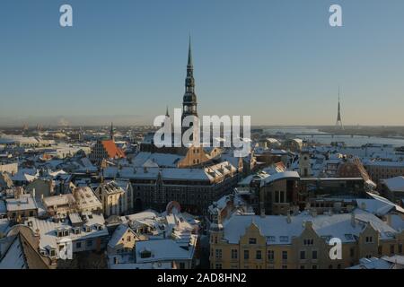 Riga City St.Peter Church, Down town Cathedral winter day Stock Photo