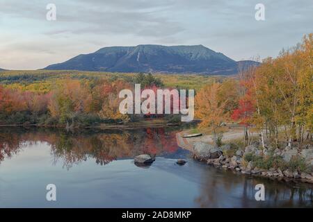 Katahdin from Abol Bridge in October. Stock Photo