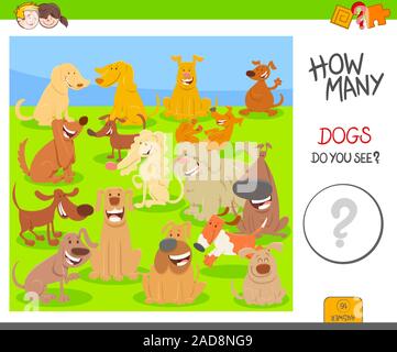 count cartoon dogs game worksheet Stock Photo