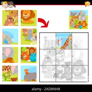 jigsaw puzzles with cartoon happy animals Stock Photo