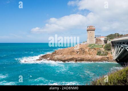 Beautiful azure sea and the rocky beach, Tyrrhenian sea in Tuscany, Italy Stock Photo