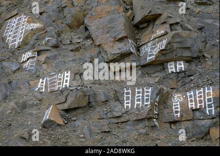 Ladders painted on rocks in Tibet is not uncommon, symbolizing a spiritual stairway which enables a Seeker to ascend to higher realms of consciousness Stock Photo