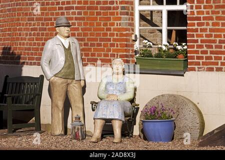 Everyday figures at the windmill and watermill Lahde, Petershagen, East Westphalia, Germany, Europe Stock Photo