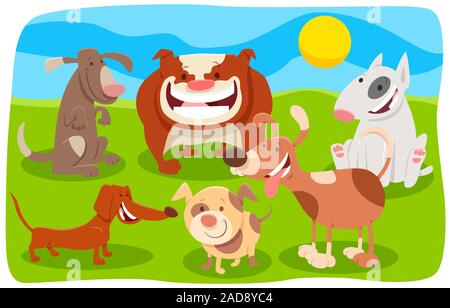 happy dogs and puppies cartoon characters group Stock Photo