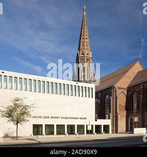 Anneliese Brost Musikforum Ruhr and church of St. Mary, Bochum, Ruhr Area, Germany, Europe Stock Photo