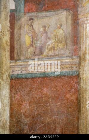 Detail of fresco on the back wall of the tablinum, Casa di Livia, House of Livia Roman frescoes, wall paintings, Palatine Hill, Rome, Italy Stock Photo