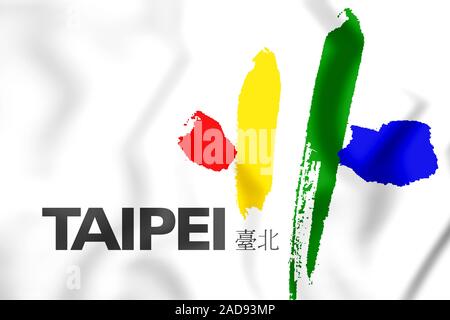 3D Flag of Taipei, Taiwan. 3D Illustration. Stock Photo