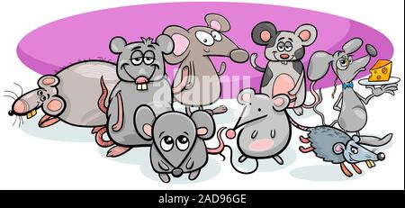 cartoon mice characters with cheese Stock Photo