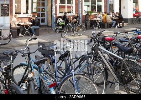 many bicycles parked in the inner city, Muenster, North Rhine-Westphalia, Germany, Europe Stock Photo