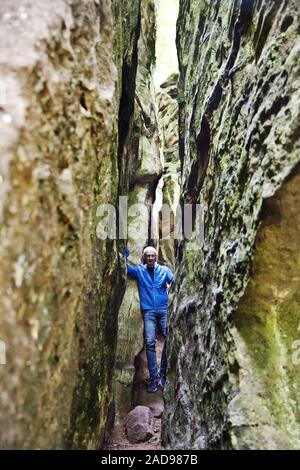 man in the Devil´s Gorge in the South Eifel Nature Park, Irrel, Eifel, Germany, Europe Stock Photo