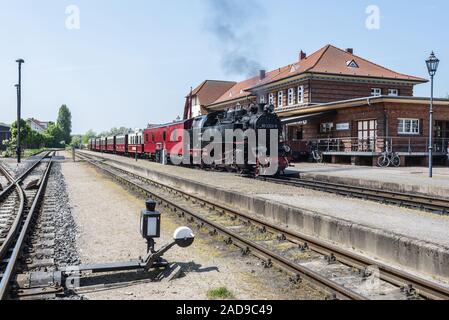 Molli, historic steam railway, train station, Kuehlungsborn West, Germany, Europe Stock Photo