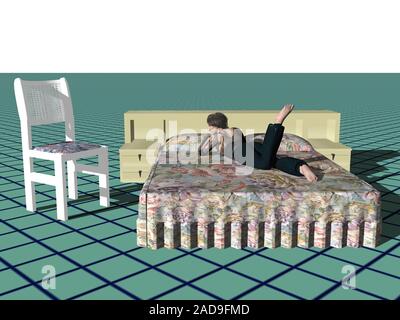 Woman is lying on bed Stock Photo