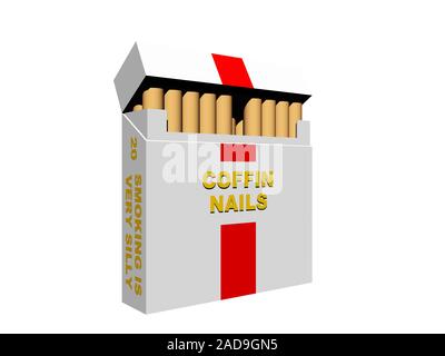 Cigarette box with coffin nails Stock Photo