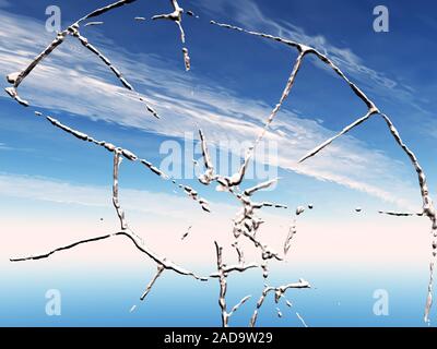 Rockfall in glass pane Stock Photo