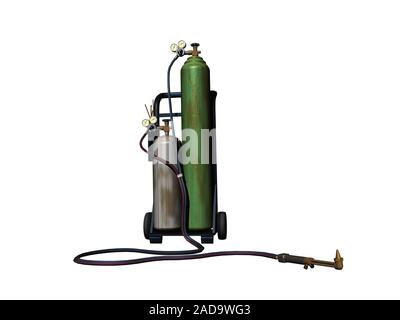Welding machine with steel bottles on cart Stock Photo