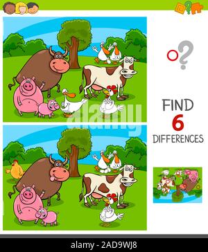 differences game with farm animal characters Stock Photo