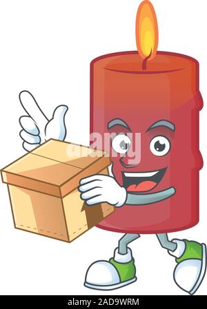 With box Super Funny red candle cartoon character style Stock Vector