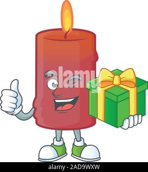 cartoon character of happy red candle with gift box Stock Vector