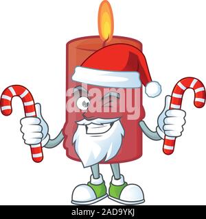 Red candle Cartoon character in Santa with candy Stock Vector