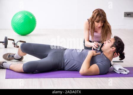 Young man feeling bad during training in first aid concept Stock Photo