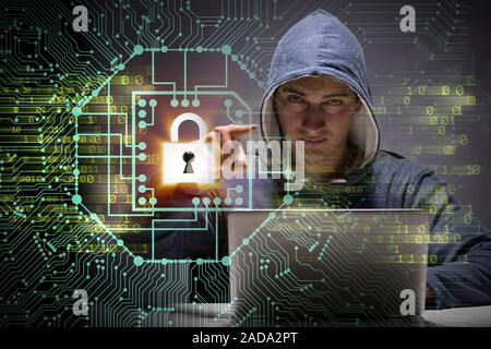 Young hacker in cybersecurty concept Stock Photo