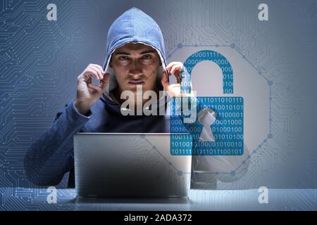 Young hacker in cybersecurty concept Stock Photo