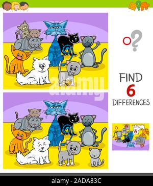 Differences game with cartoon cats animal characters Stock Photo - Alamy