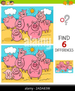 differences game with pigs farm animals Stock Photo