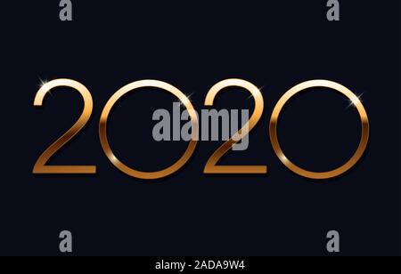 Happy new year 2020 greeting card design. Vector illustration with golden numbers. Stock Vector