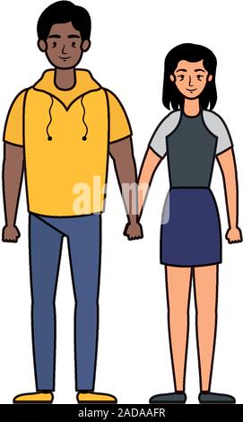 young interracial couple avatars characters Stock Vector