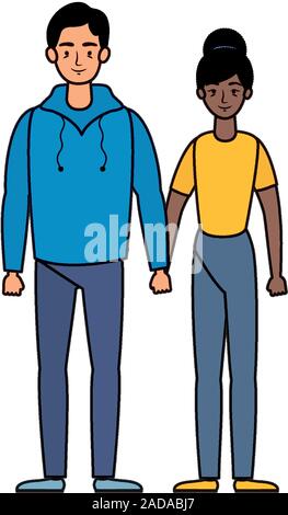 young interracial couple avatars characters Stock Vector