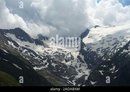 View from Hohe Mut Alm to the glacier wall of Rotmoosalm, South Tyrol, Austria Stock Photo