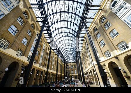 Hay's Galleria is an old warehouse converted to a modern shopping and office complex near the river Thames in London, England. Stock Photo