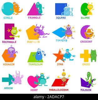 geometric shapes with monster characters set Stock Photo