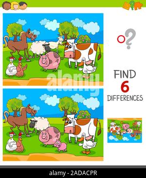 differences game with farm animal characters Stock Photo