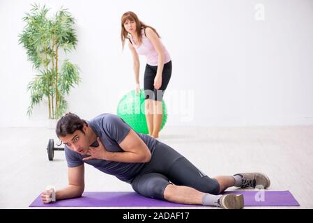 Young man feeling bad during training in first aid concept Stock Photo