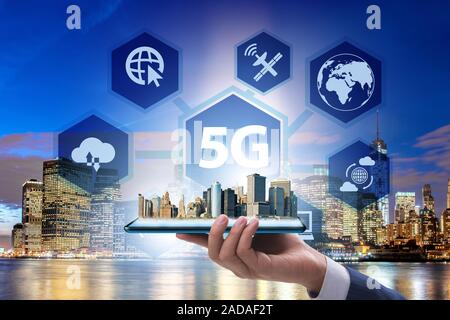 5G mobile technology concept - high internet speed Stock Photo