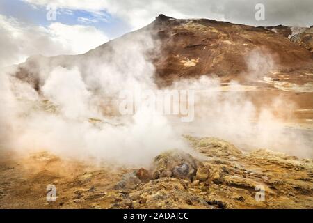 steaming hot springs at the geothermal area Hveraroend, Namaskard, Iceland, Europe Stock Photo