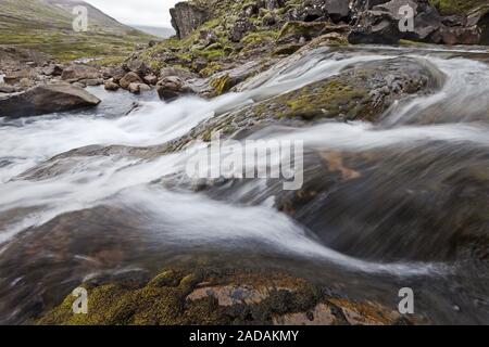 waterfall at the road Oexi, East Iceland, Iceland Stock Photo