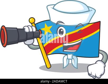 Smiling happy Sailor with binocular flag democratic republic cartoon design Stock Vector