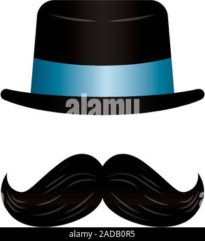 elegant top hat accessory with mustache Stock Vector