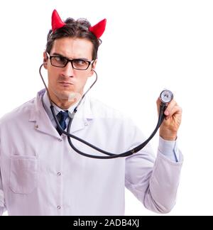 Devil doctor in funny medical concept isolated on white backgrou Stock Photo