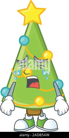 Sad Crying christmas tree decoration cartoon character design style Stock Vector