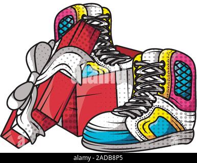 gift with tennis sport shoes pop art style Stock Vector